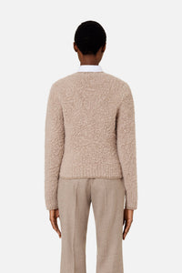 Pull brossé à col rond en laine - Beige