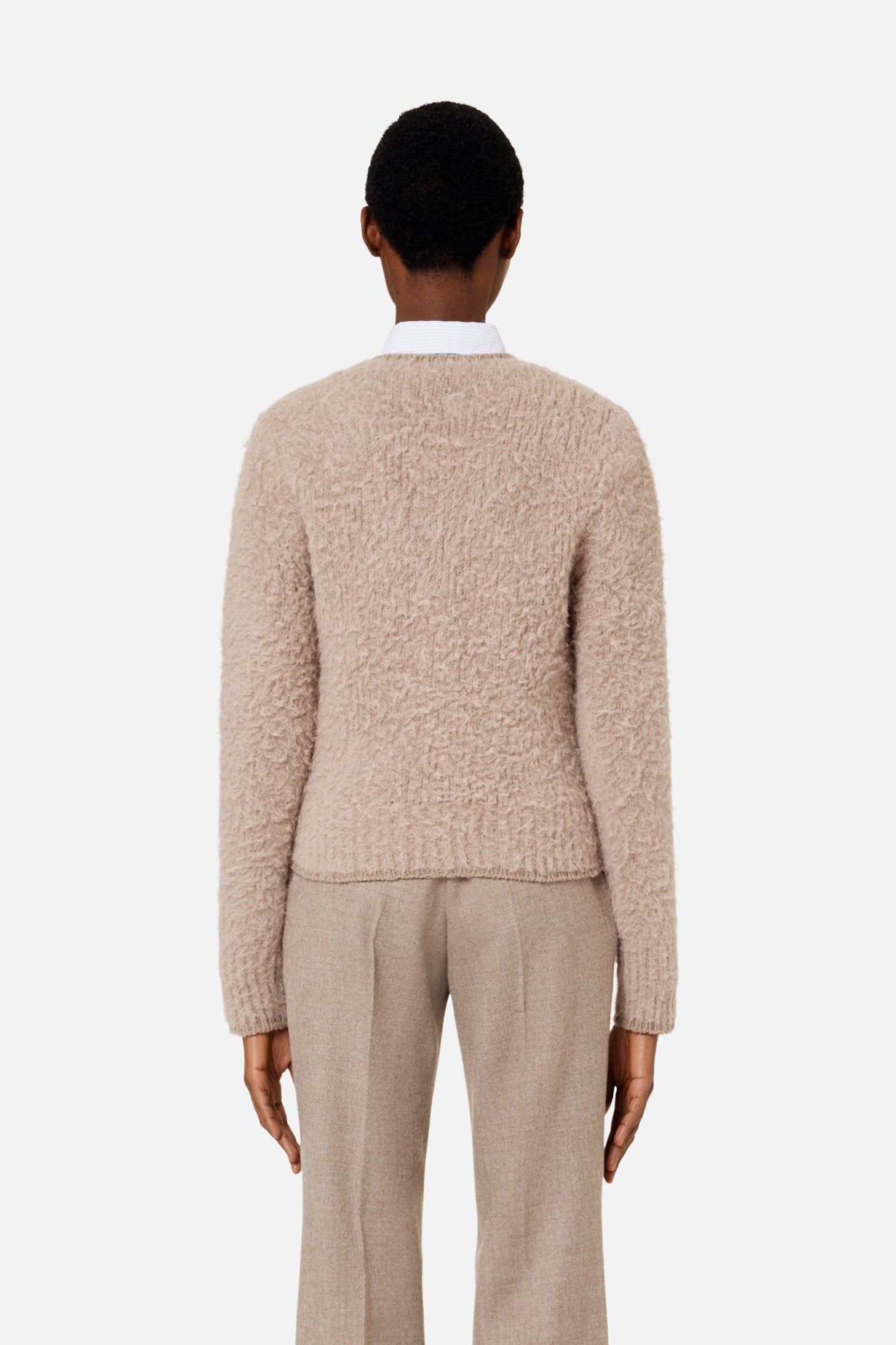 Pull brossé à col rond en laine - Beige