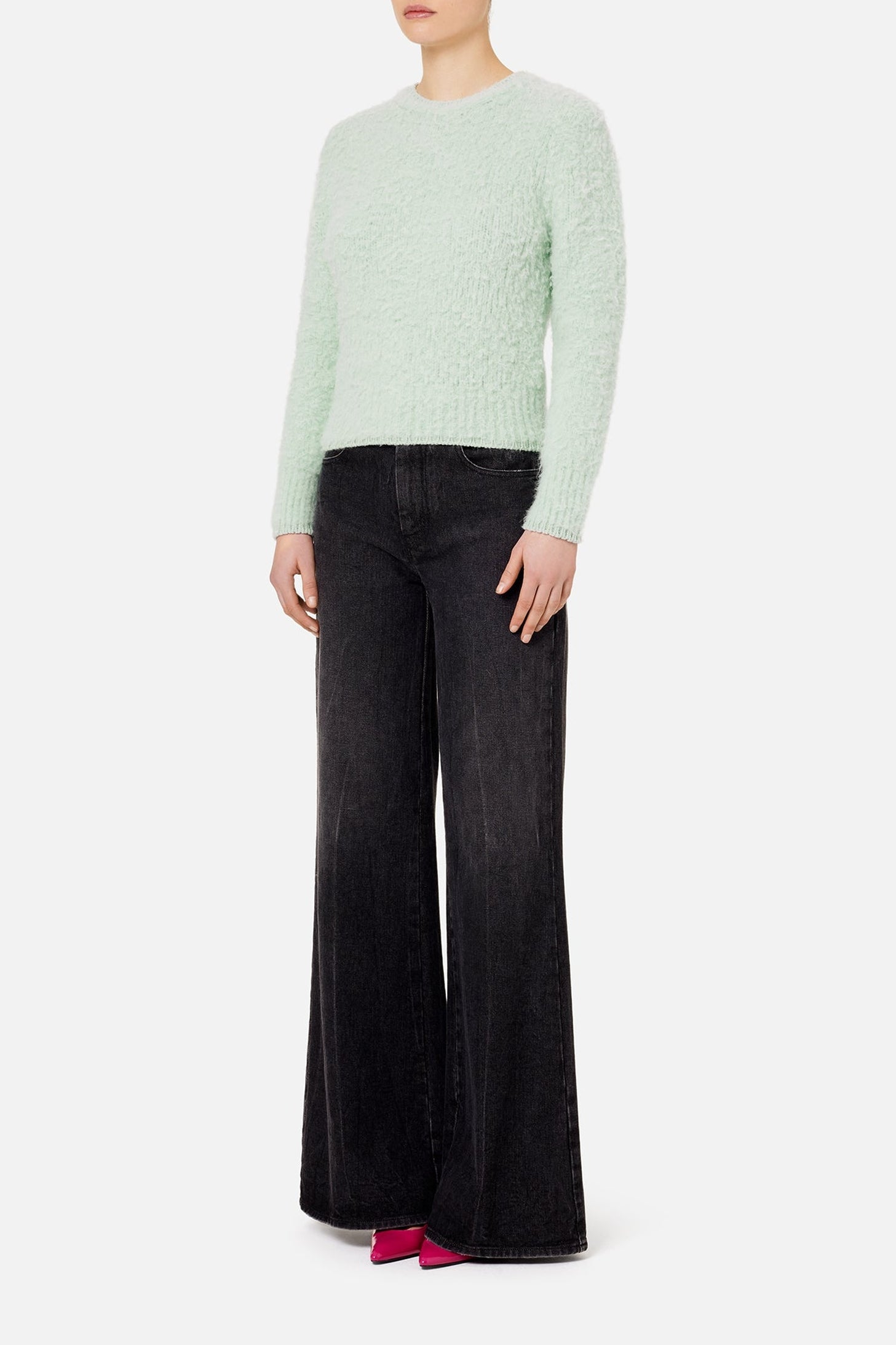 Pull brossé à col rond en laine - Pale Green