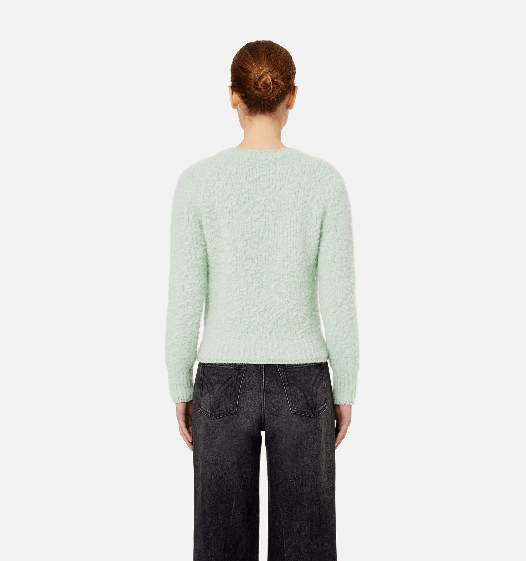 Pull brossé à col rond en laine - Pale Green