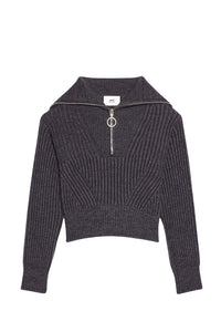 Pull camionneur côtelé en laine - Heather Grey