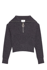 Pull camionneur côtelé en laine - Heather Grey