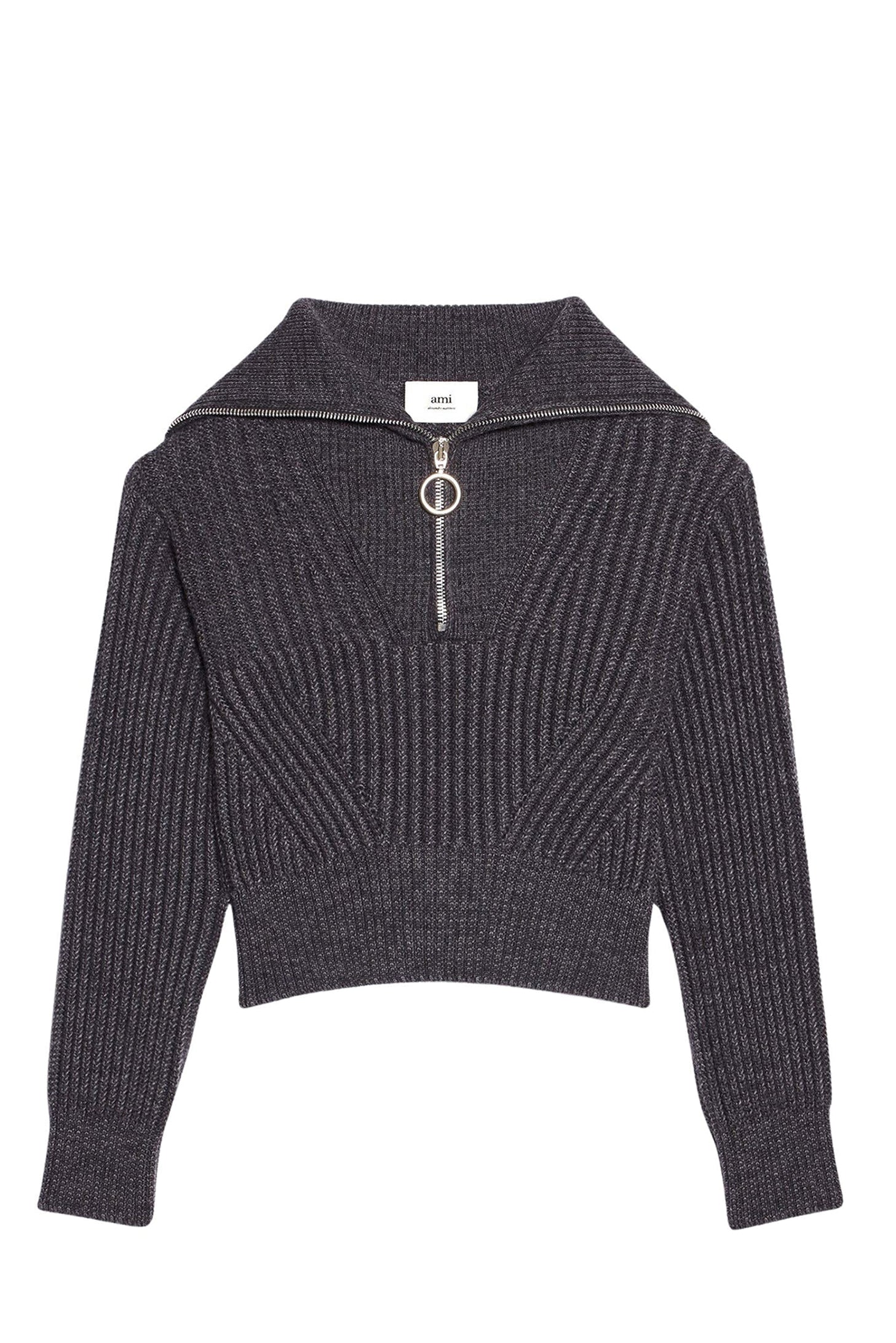Pull camionneur côtelé en laine - Heather Grey