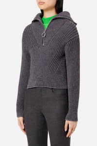 Pull camionneur côtelé en laine - Heather Grey