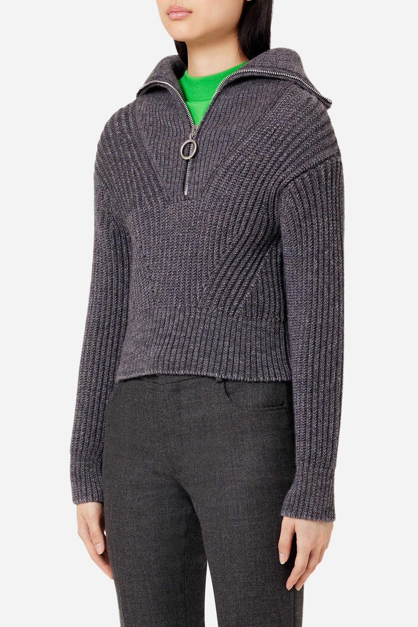 Pull camionneur côtelé en laine - Heather Grey