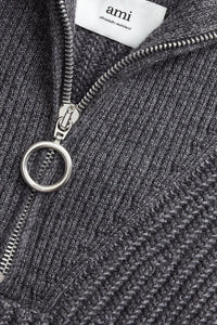 Pull camionneur côtelé en laine - Heather Grey