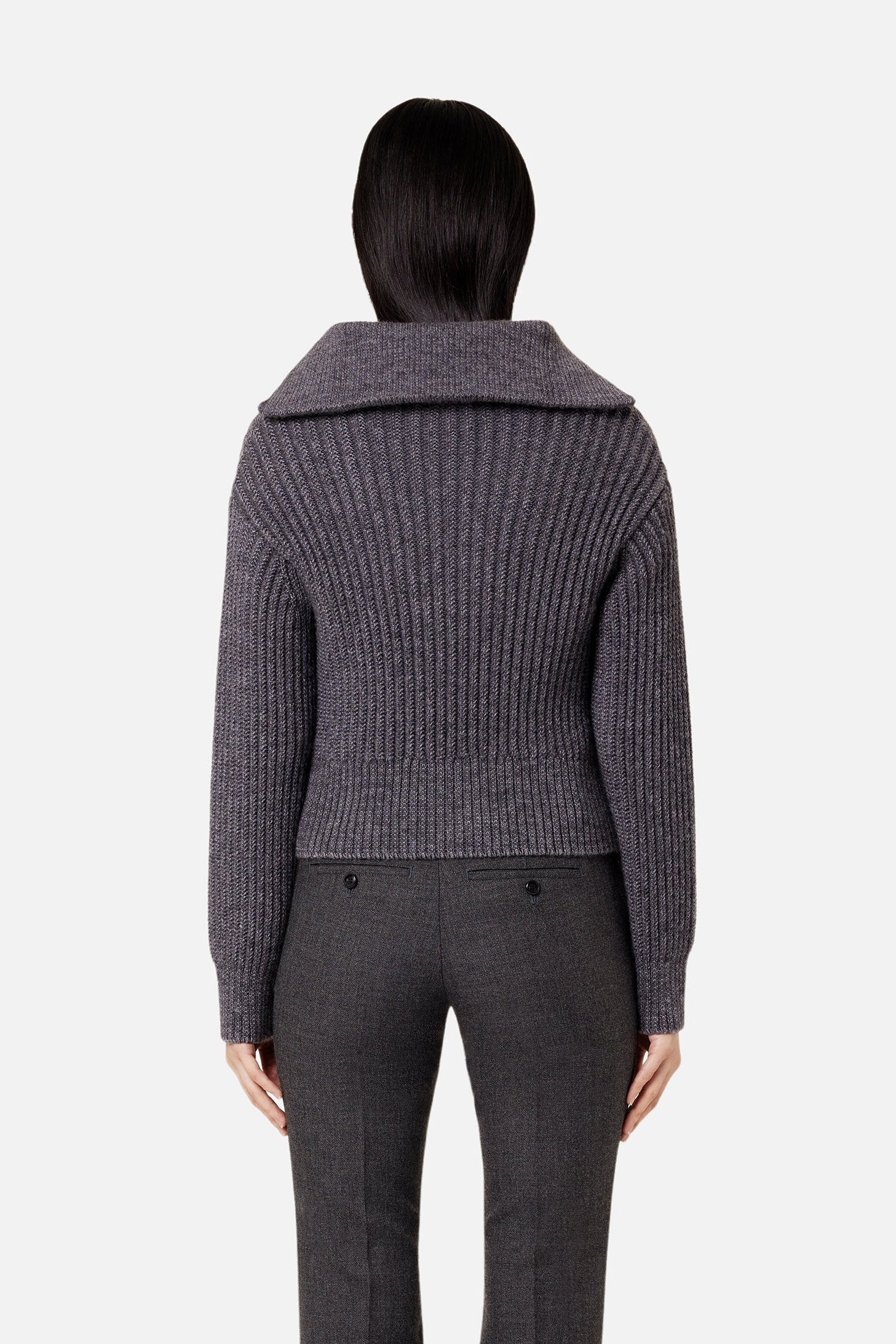 Pull camionneur côtelé en laine - Heather Grey