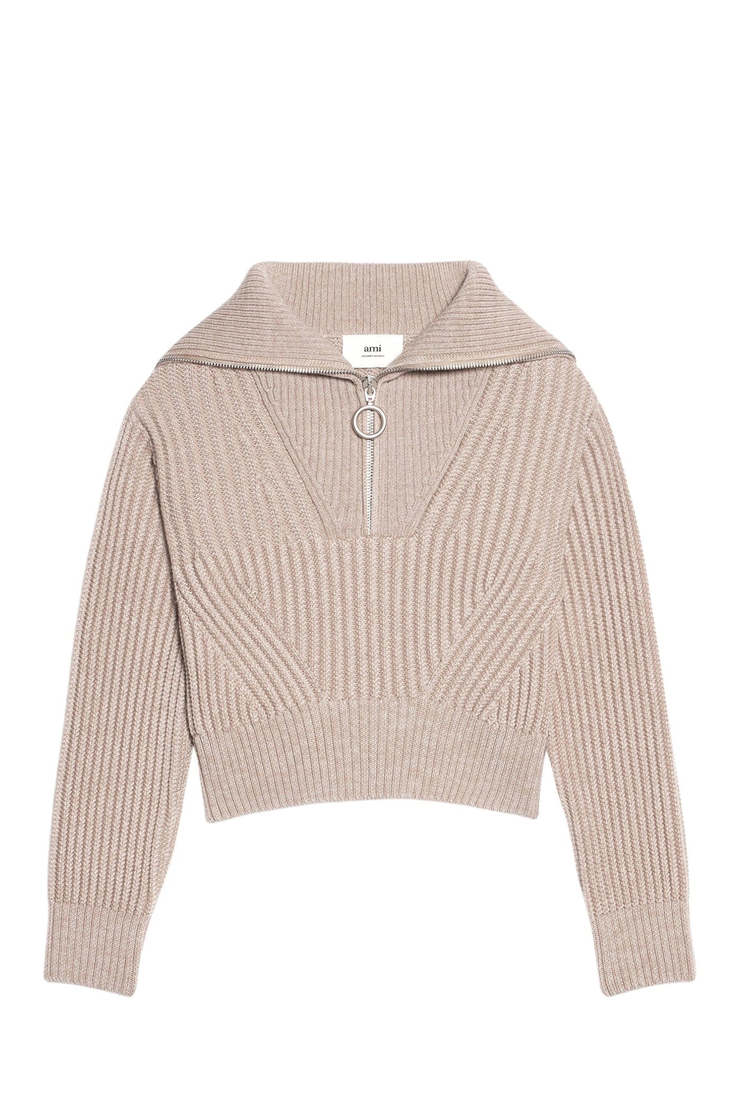 Pull camionneur côtelé en laine - Beige