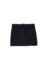 Jupe courte ceinturée en laine - Black