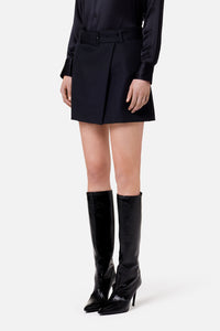 Jupe courte ceinturée en laine - Black