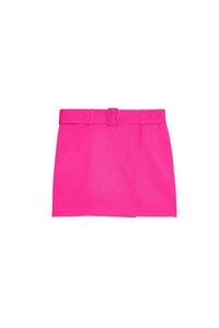 Jupe courte ceinturée en laine - Fuchsia