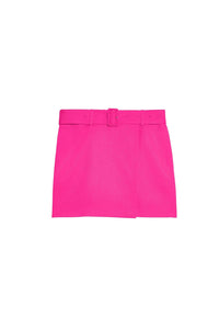 Belted short skirt in wool - Fuchsia