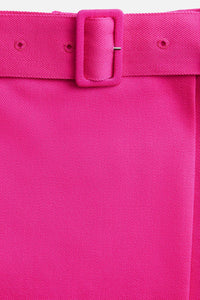 Jupe courte ceinturée en laine - Fuchsia