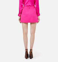 Belted short skirt in wool - Fuchsia