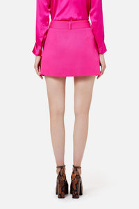 Jupe courte ceinturée en laine - Fuchsia