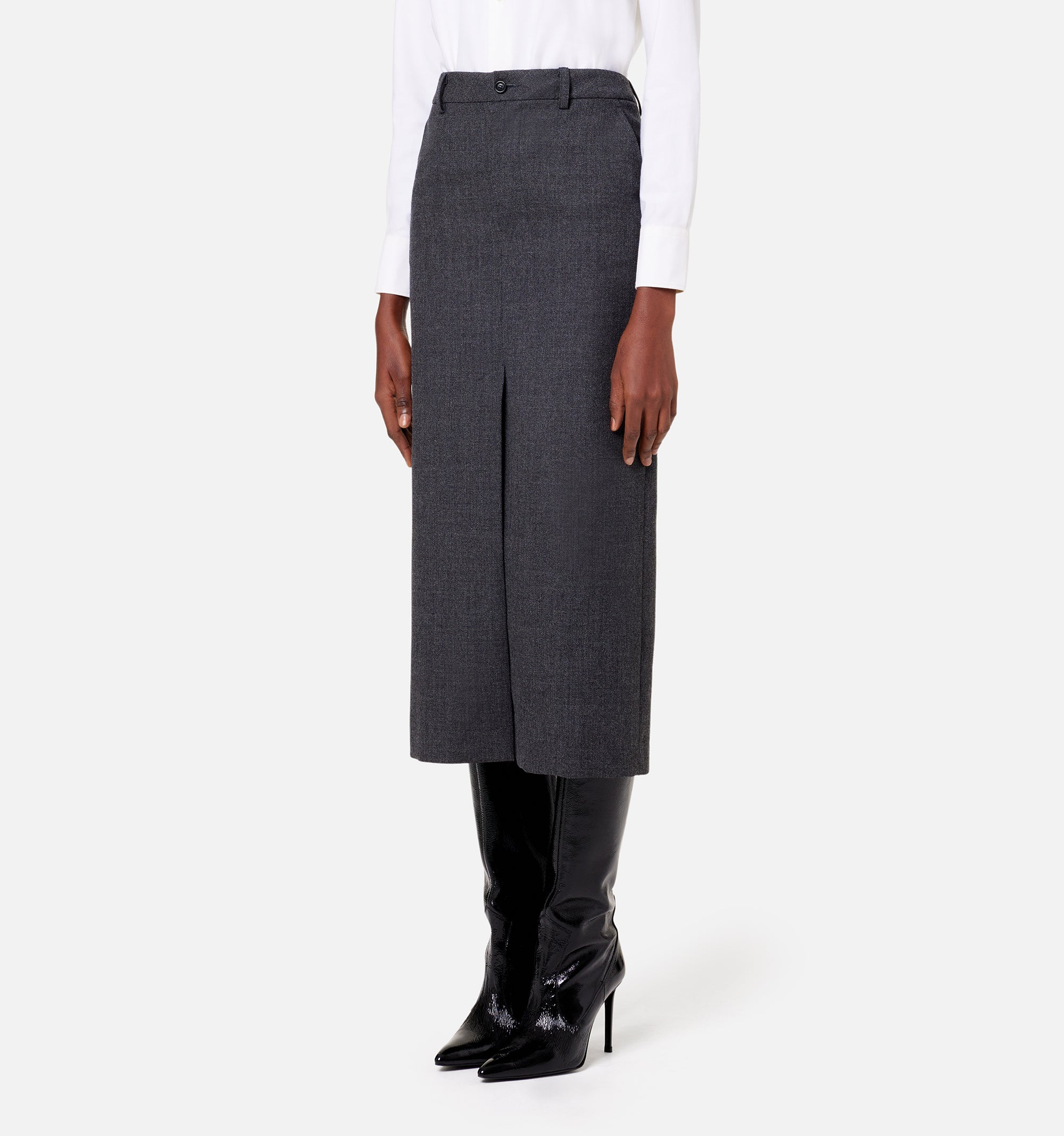 Jupe crayon fendue en laine - Grey