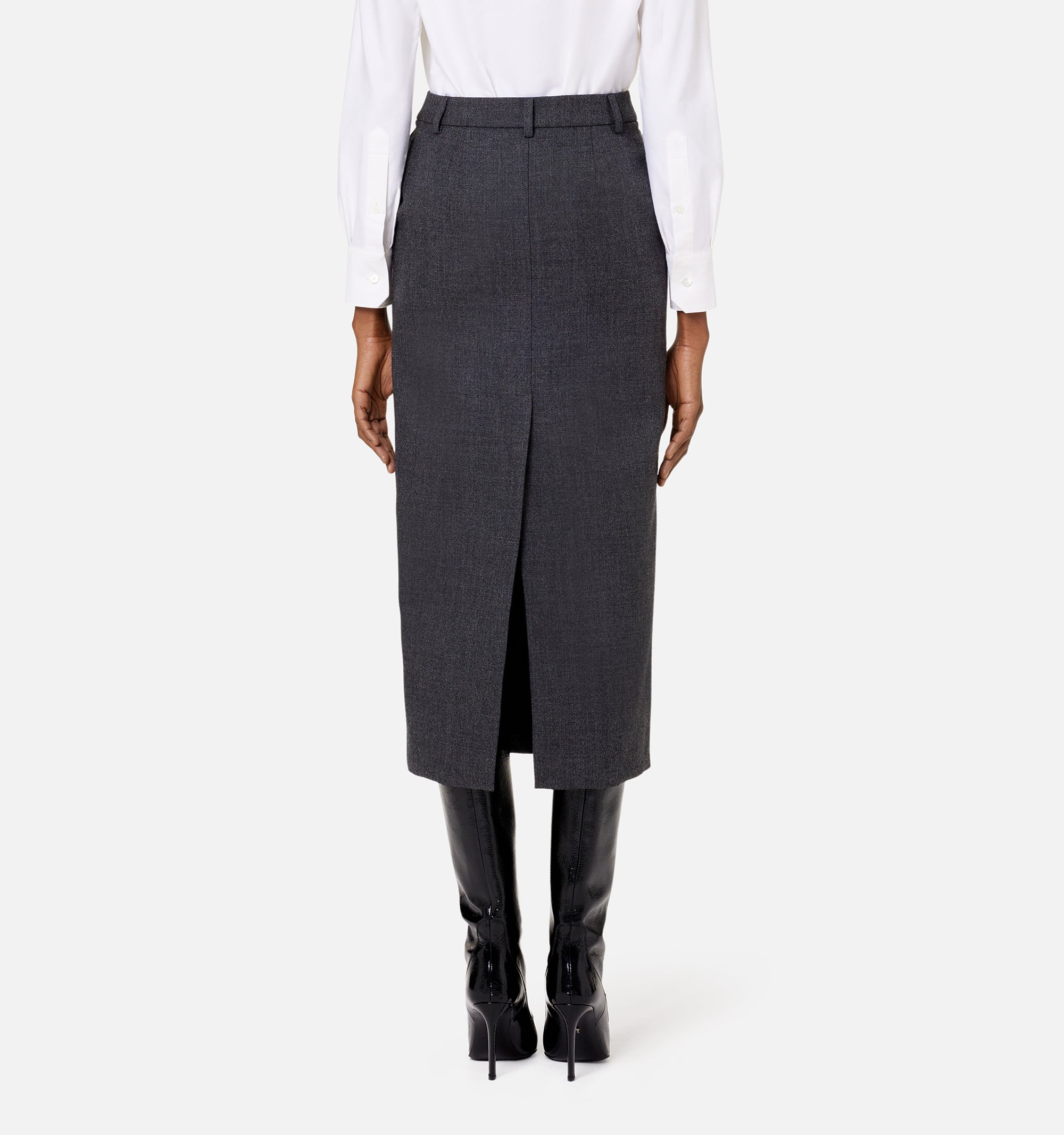Jupe crayon fendue en laine - Grey