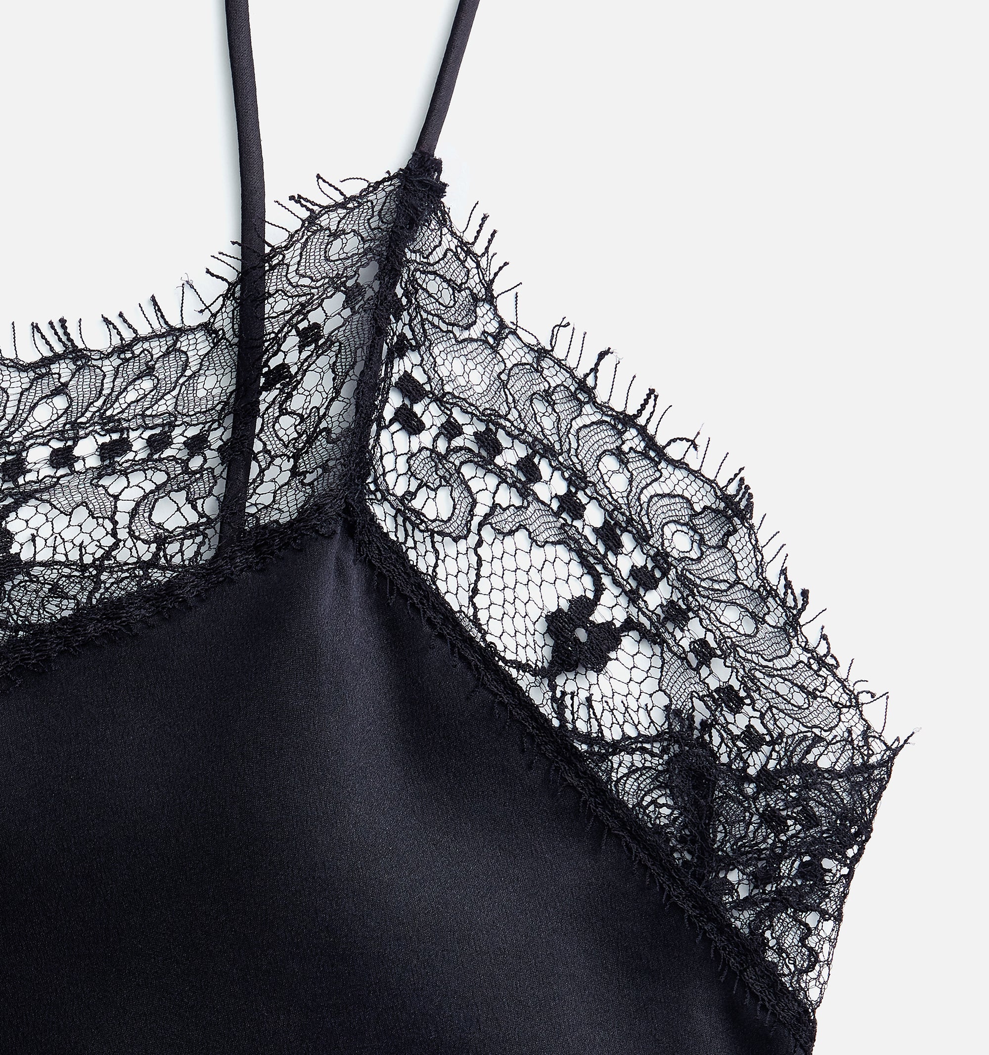 Caraco avec dentelle en soie - Black