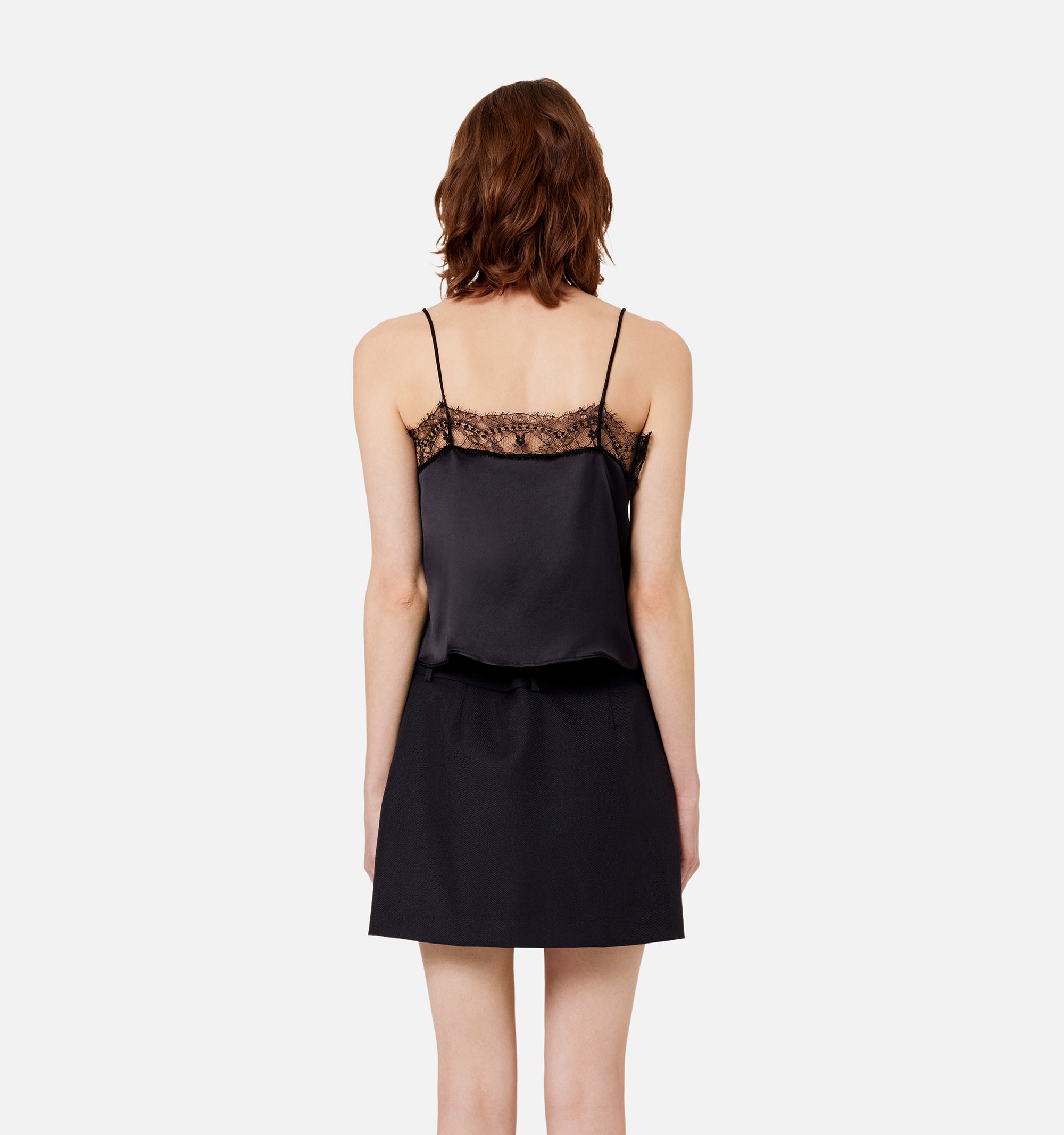Caraco avec dentelle en soie - Black