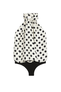Body à col lavallière en soie mélangée - Offwhite & Black
