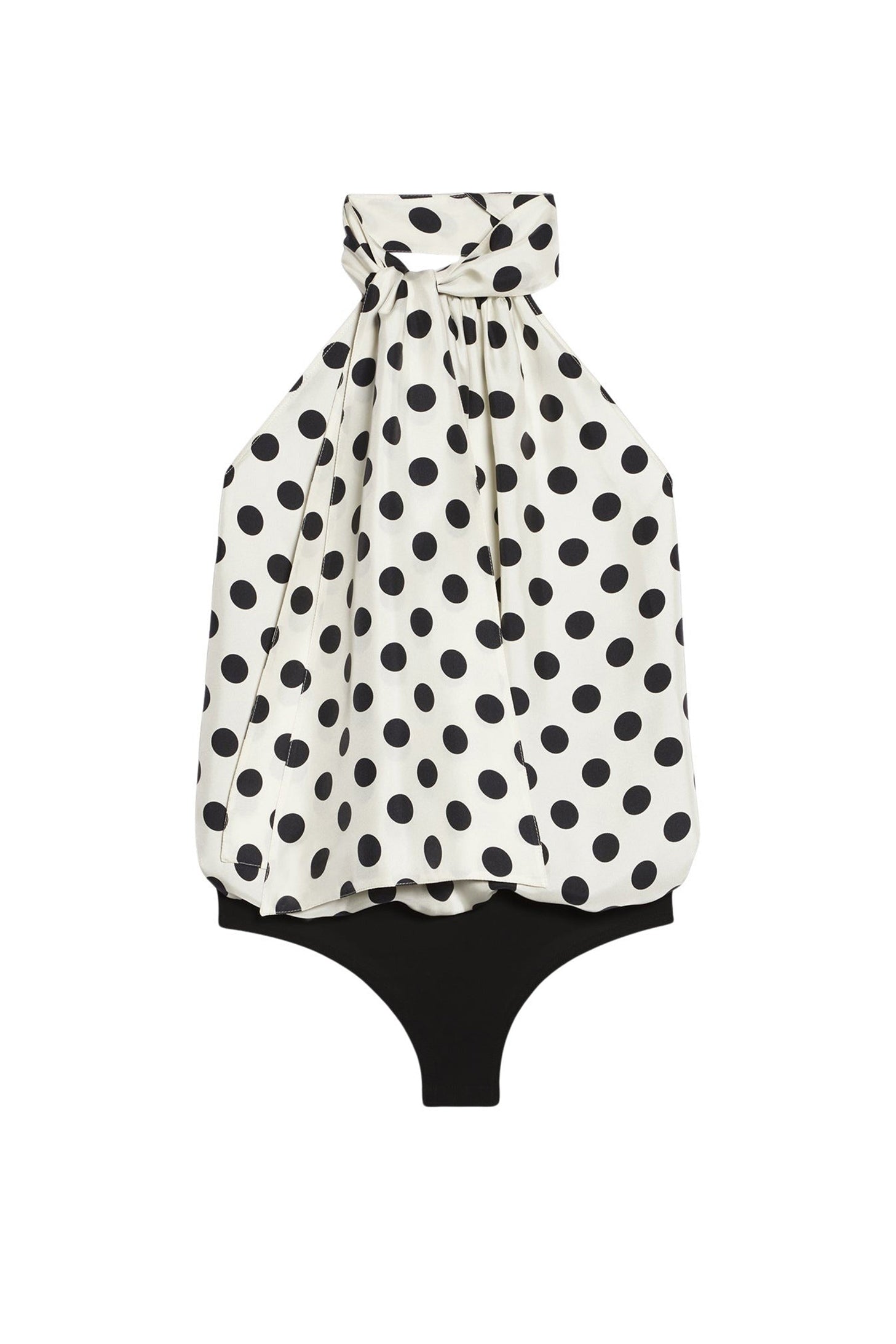 Body à col lavallière en soie mélangée - Offwhite & Black
