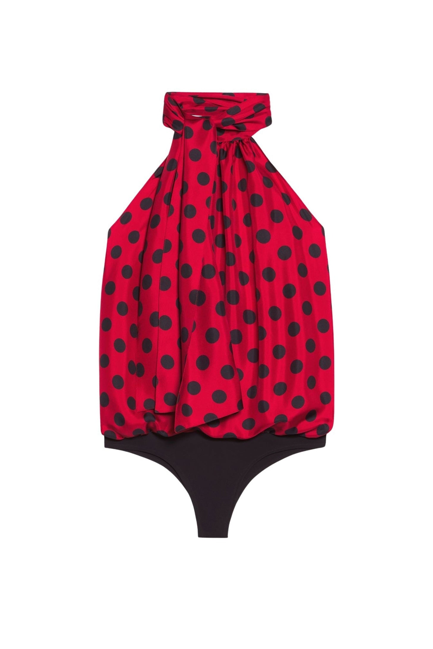 Pussy neck bodysuit in mixed silk - Red & Black
