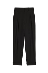 Pantalon coupe carotte en laine mélangée - Black
