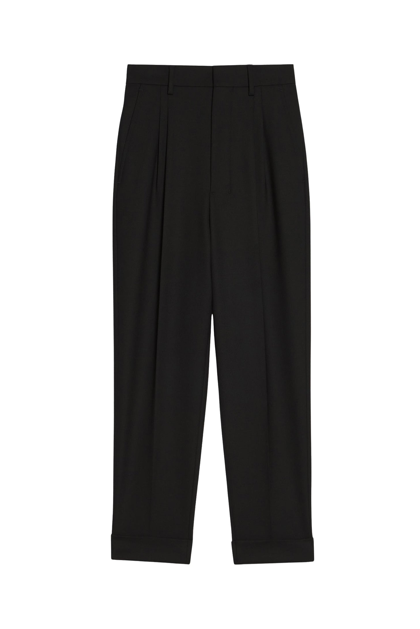 Pantalon coupe carotte en laine mélangée - Black