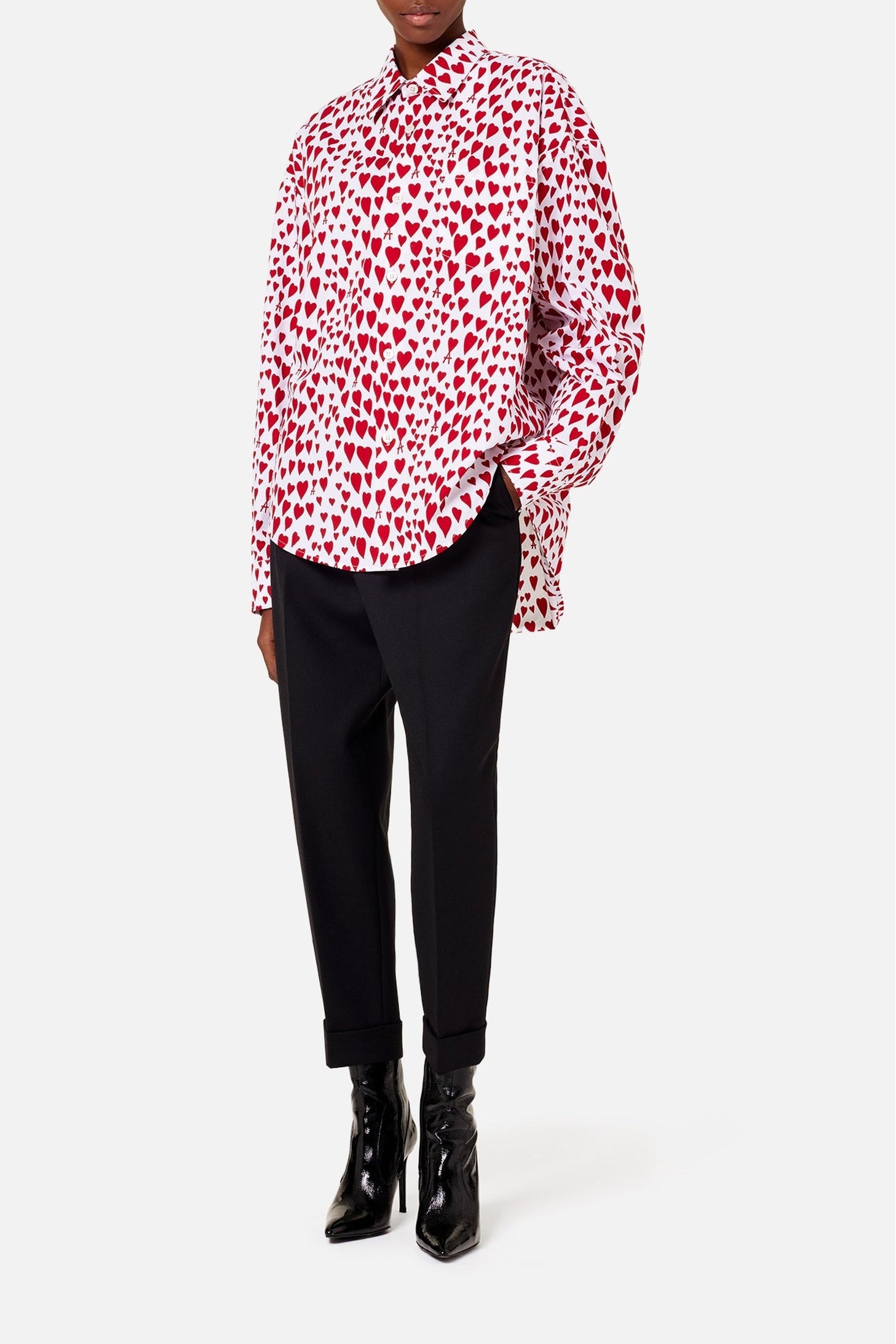 Pantalon coupe carotte en laine mélangée - Black