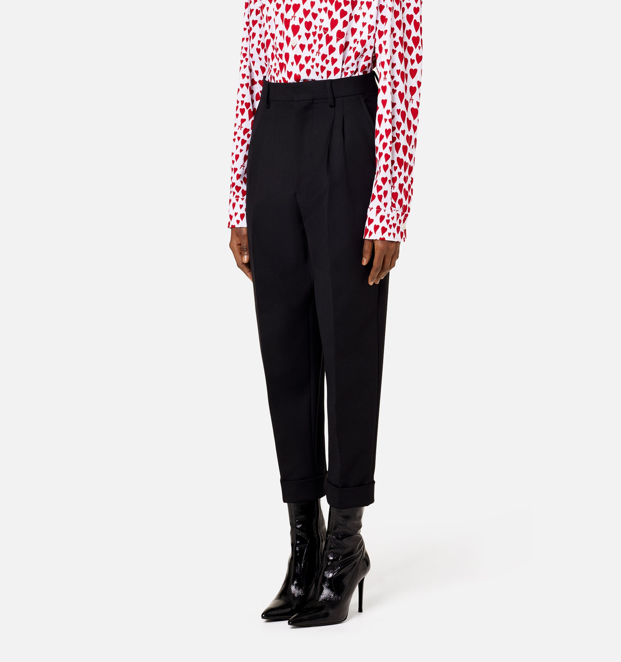 Pantalon coupe carotte en laine mélangée - Black