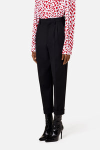 Pantalon coupe carotte en laine mélangée - Black