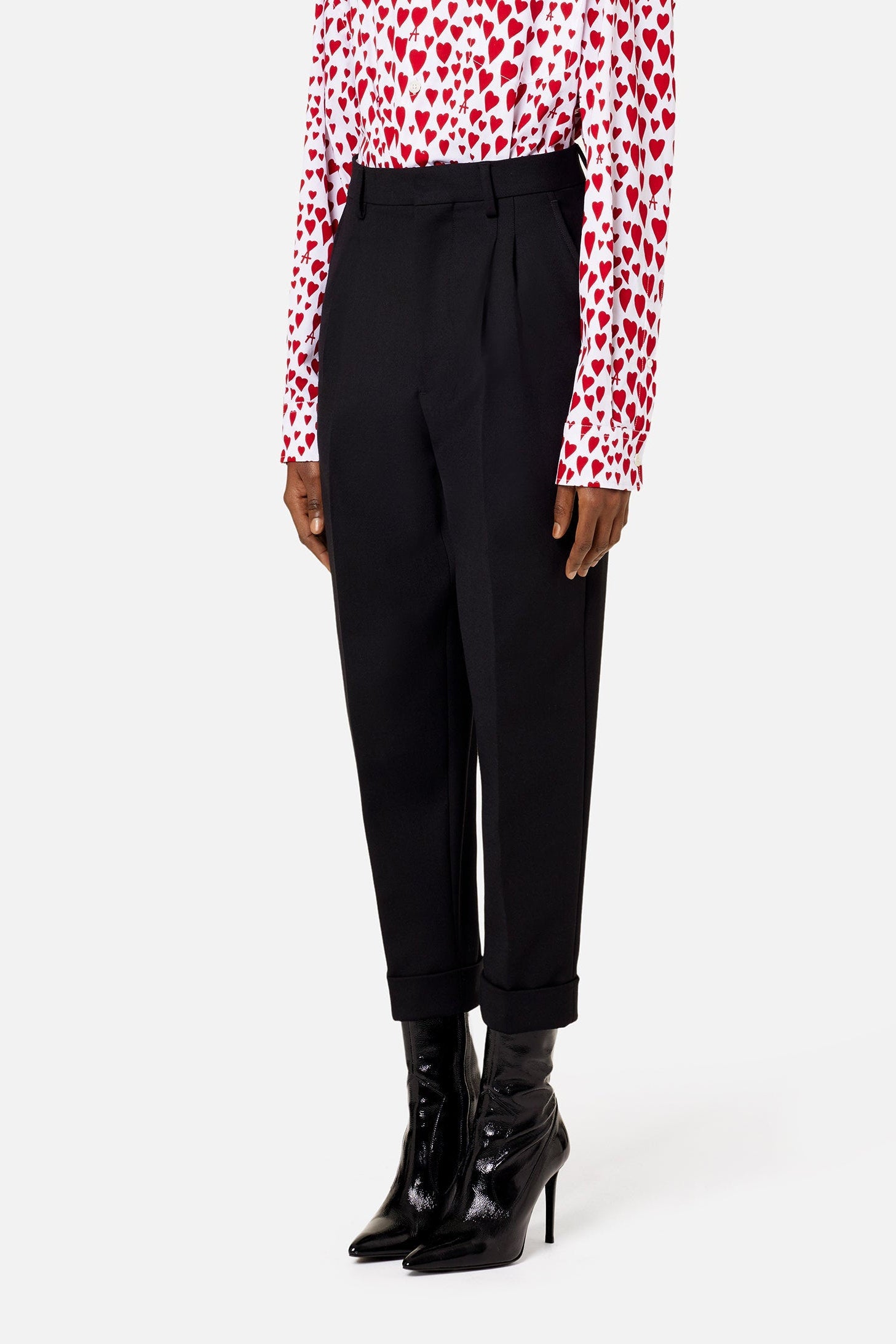 Pantalon coupe carotte en laine mélangée - Black