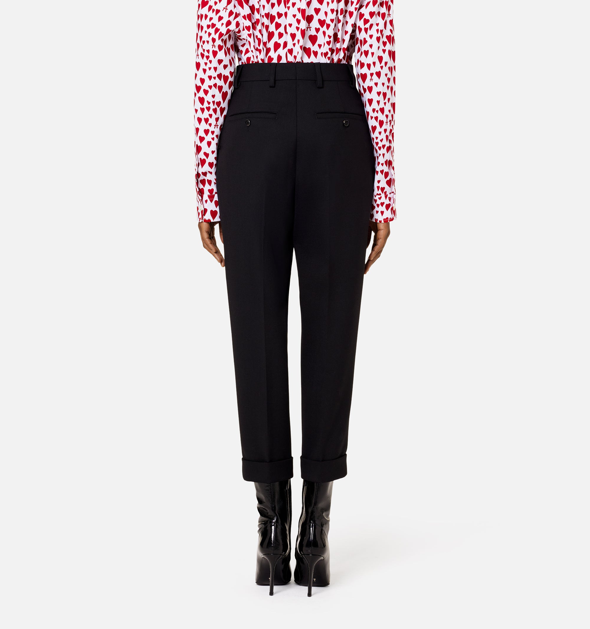 Pantalon coupe carotte en laine mélangée - Black