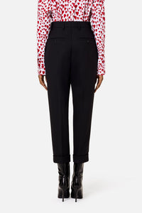 Pantalon coupe carotte en laine mélangée - Black