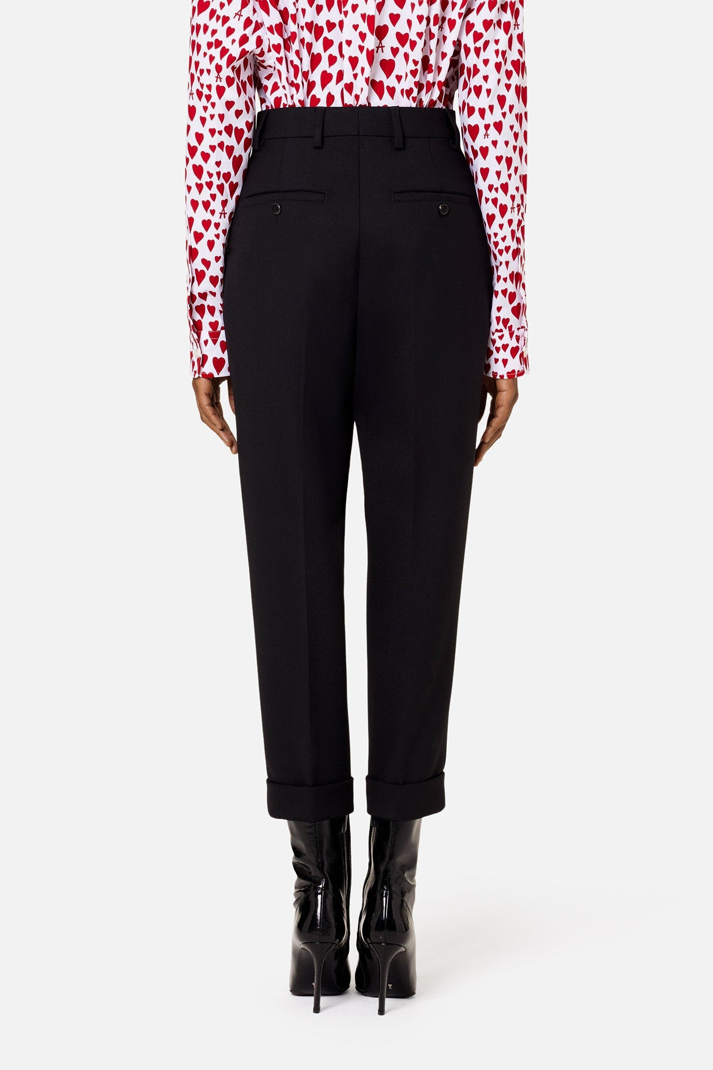 Pantalon coupe carotte en laine mélangée - Black