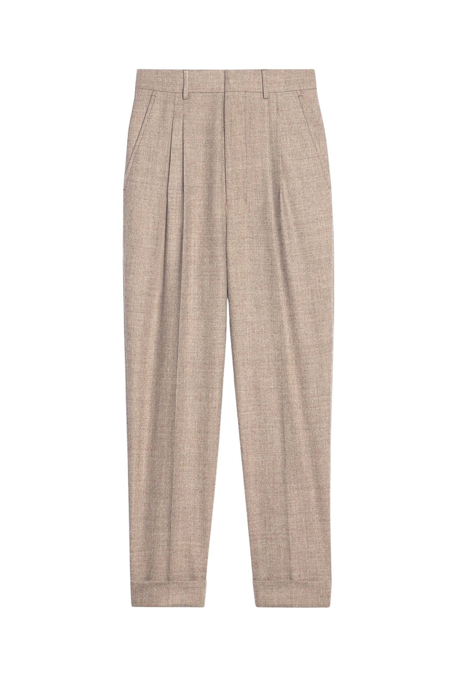 Pantalon coupe carotte en laine - Beige