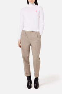 Pantalon coupe carotte en laine - Beige