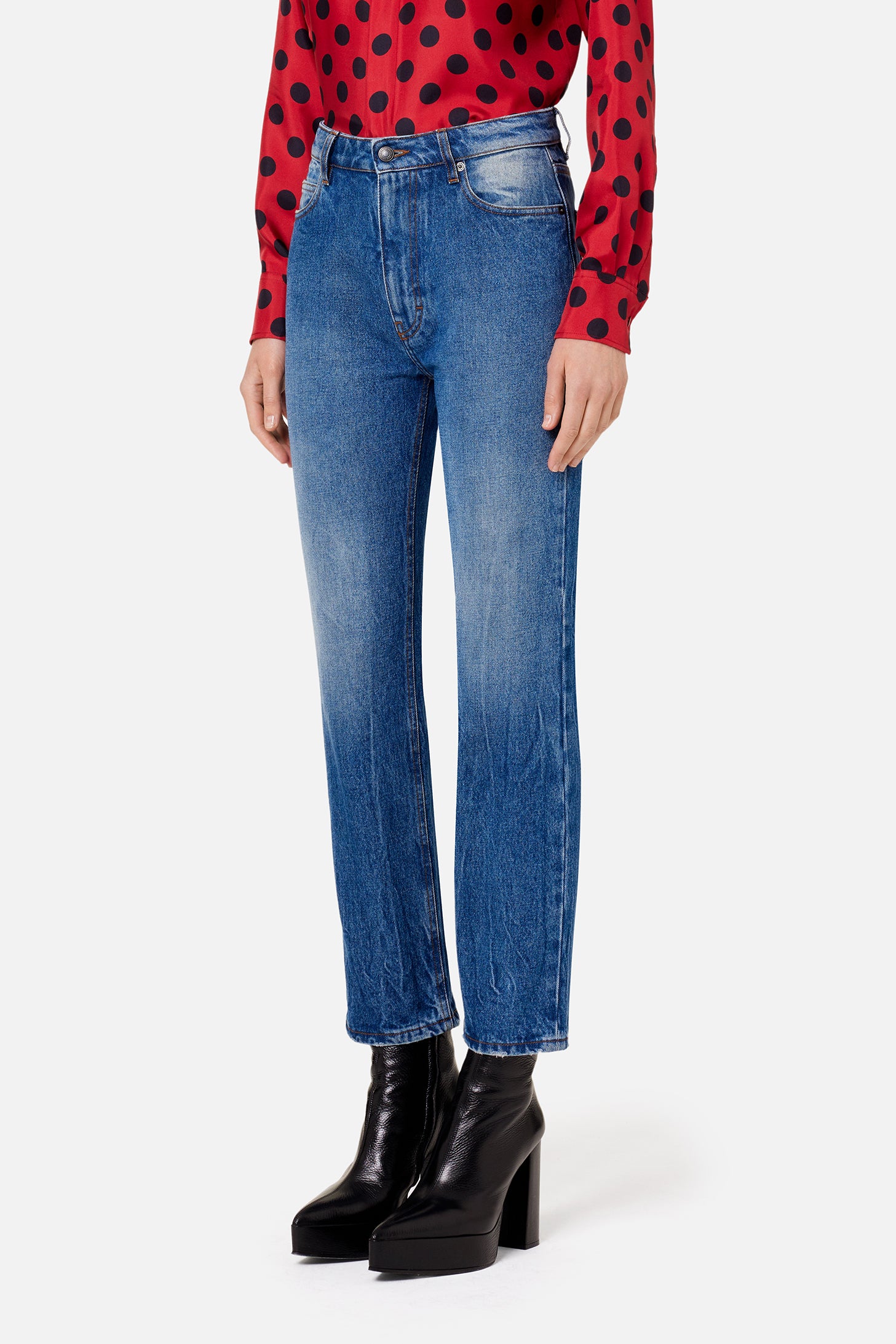 Pantalon droit en denim délavé - Used Blue