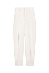Pantalon coupe carotte à pinces en satin de coton - Off White