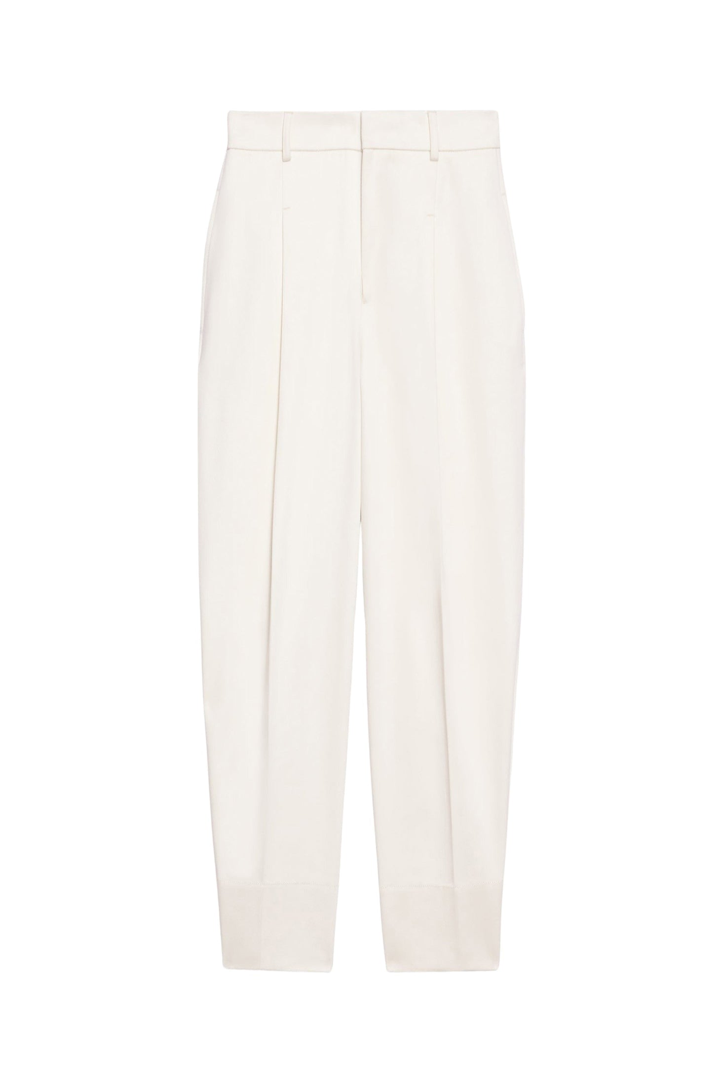 Pantalon coupe carotte à pinces en satin de coton - Off White