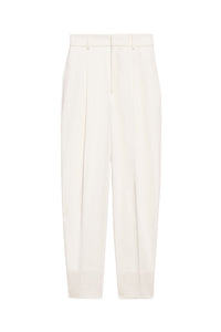 Pantalon coupe carotte à pinces en satin de coton - Off White