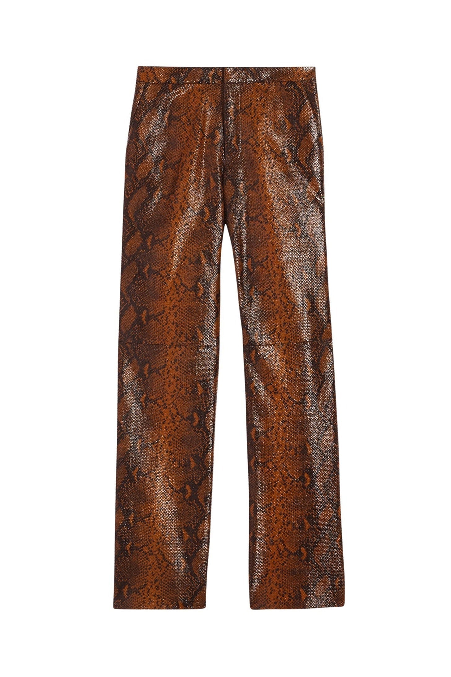 Pantalon large texturé en cuir - Cognac