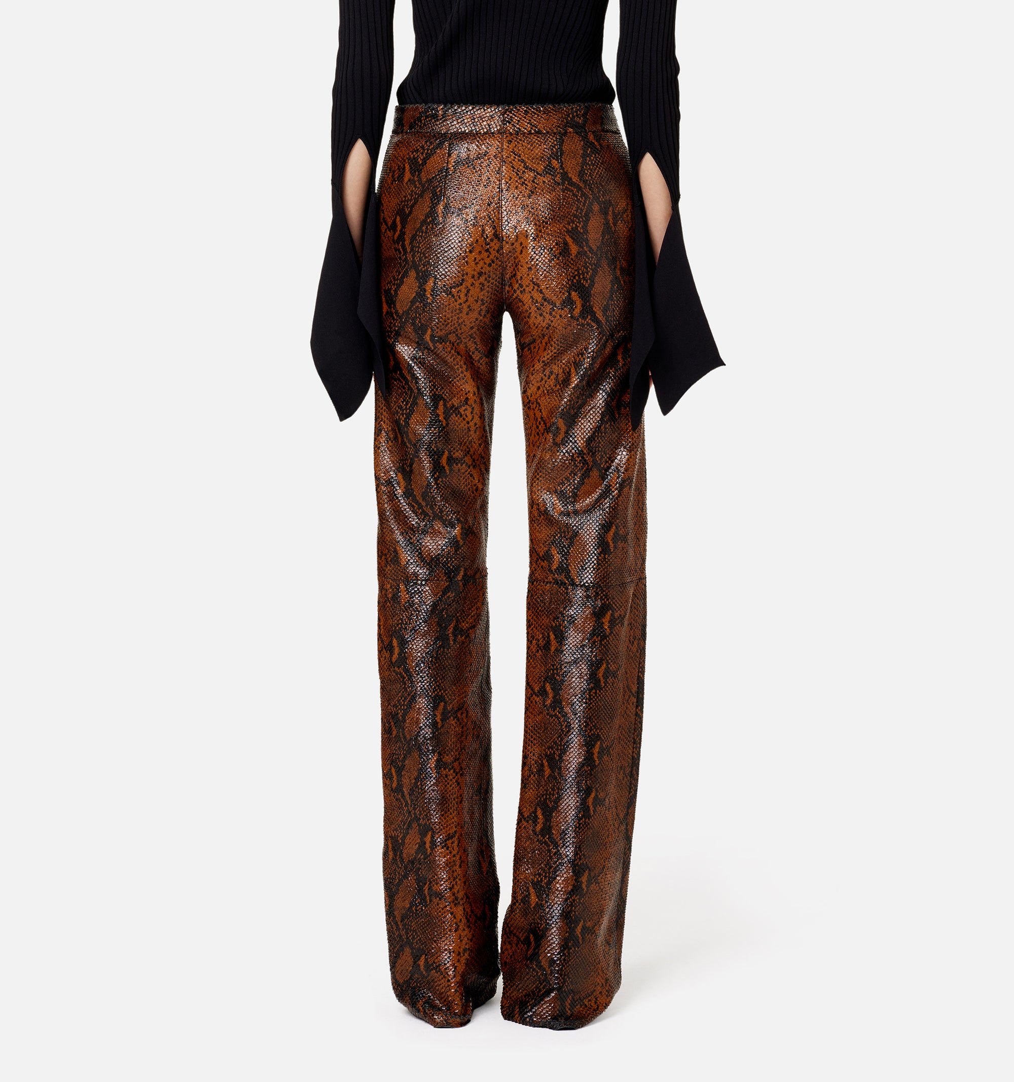 Pantalon large texturé en cuir - Cognac