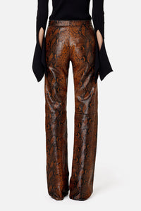 Pantalon large texturé en cuir - Cognac