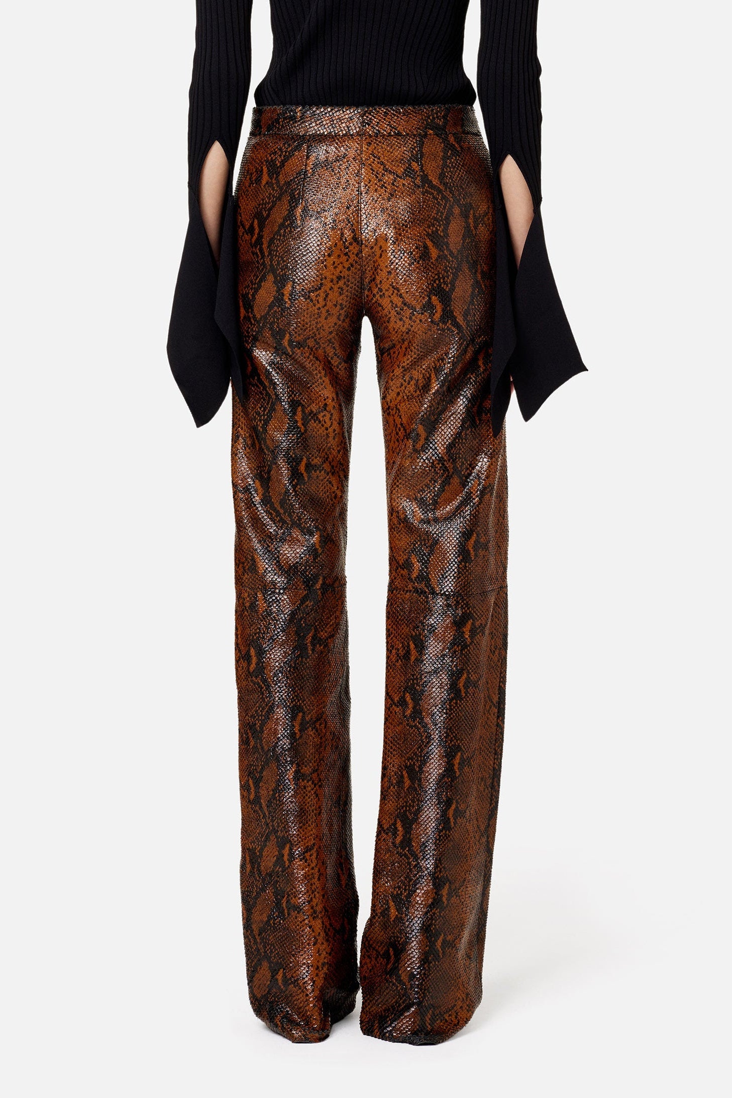 Pantalon large texturé en cuir - Cognac