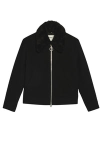 Veste zippée à col amovible en laine - Black