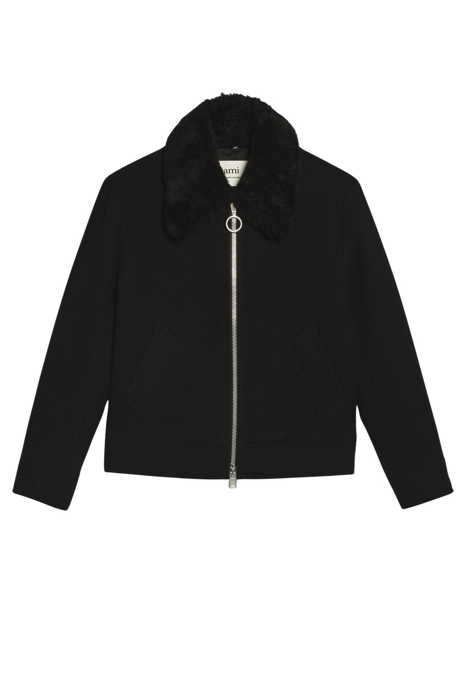 Veste zippée à col amovible en laine - Black