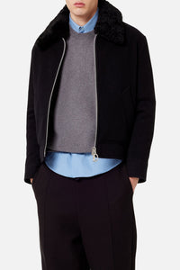 Veste zippée à col amovible en laine - Black