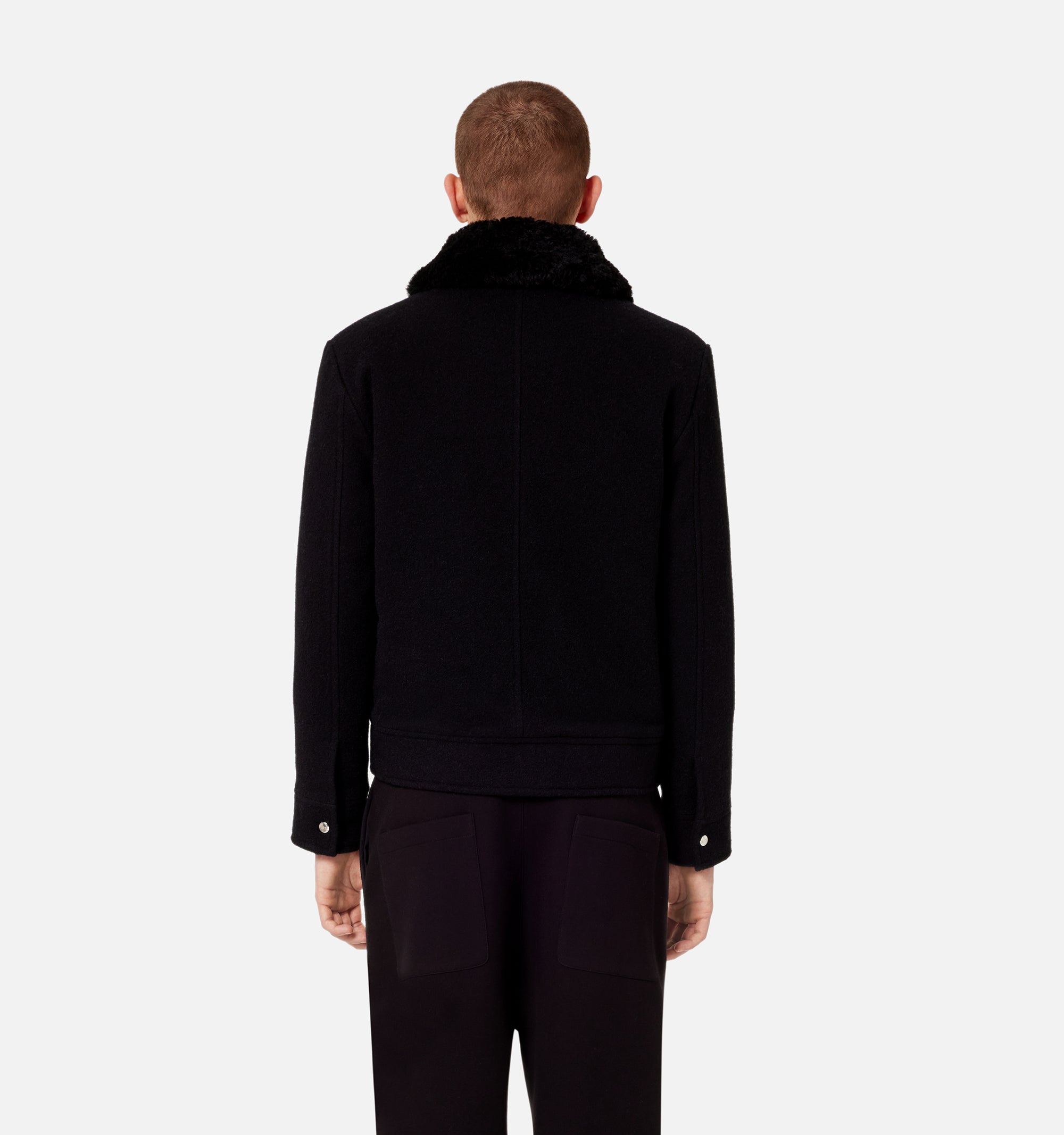 Veste zippée à col amovible en laine - Black