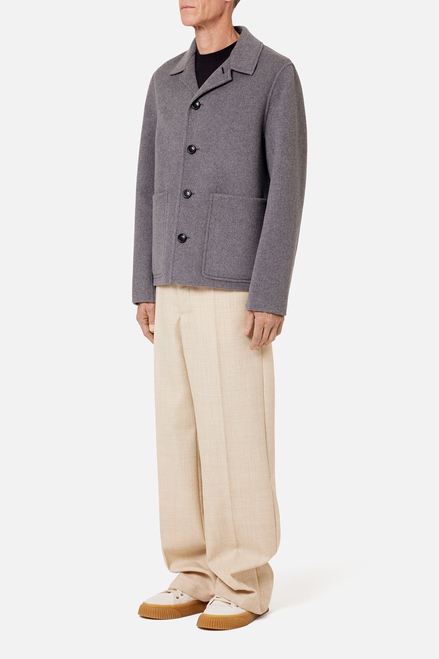 Manteau court en laine et cachemire - Grey